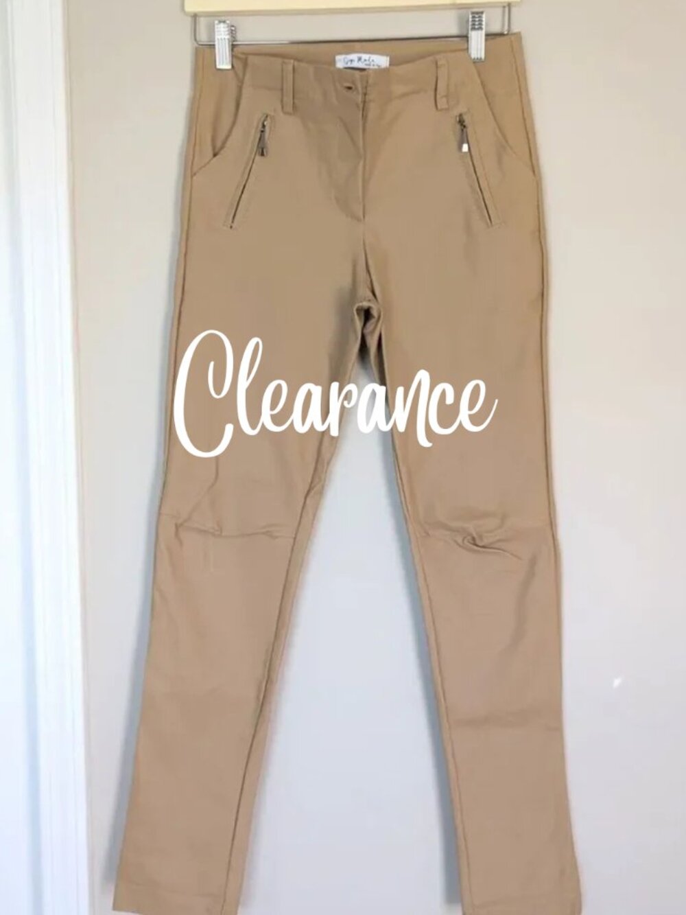 Gigi Moda Tan Faux Leather Skinny Jeans/Pants Small Slash Zip Pocket Moto